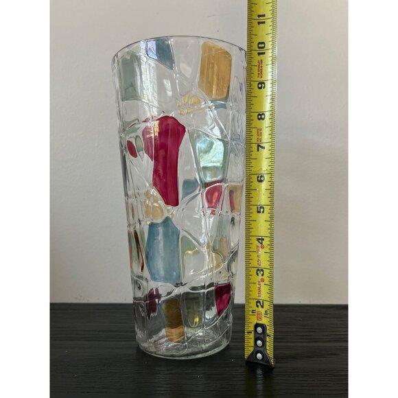 Retired PARTYLITE Flash Painted Mosaic Calypso Glass Vase 10.25" Tall Abstract - Picture 4 of 9